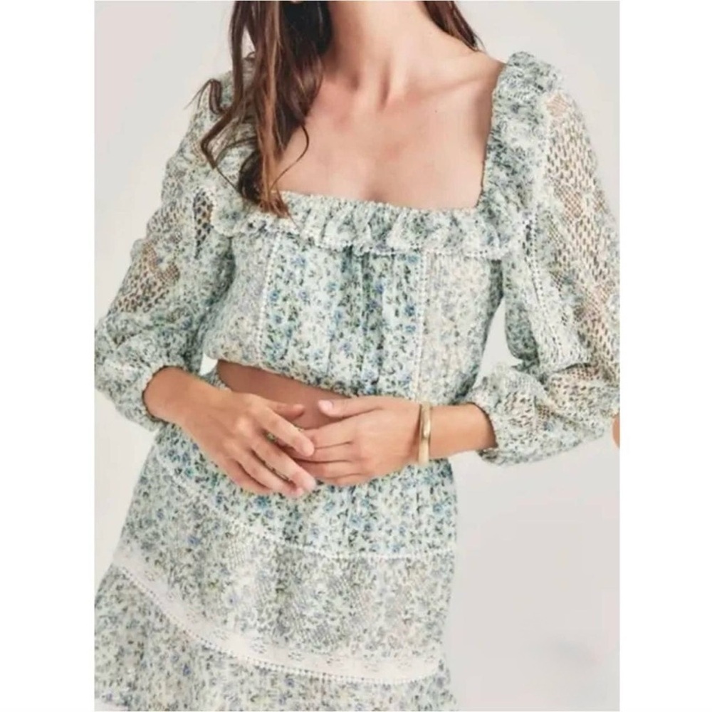 House of Harlow 1960 Floral Eyelet Crop Top Ruffle Romantic Cottagecore Large